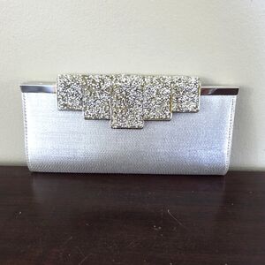 Kate Landry Silver Rhinestone Embellished Evening / Clutch Purse Chain Strap